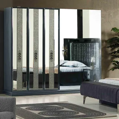 Produktbild von Grauer Kleiderschrank Schlafzimmer Holzschrank Moderner Spiegelschrank