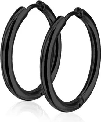 viva-adorno 1 Paar Klappcreolen Ohrringe Edelstahl in verschiedenen Größen und Farben ER96, Schwarz 25mm