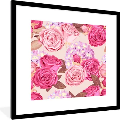 Produktbild von MuchoWow® Gerahmtes Poster Blumen - Rosen - Rosa 40x40 cm - Poster mit Schwarzem Bilderrahmen Wandposter Rahmen Foto Bilder - Poster - Plakat im Rahmen