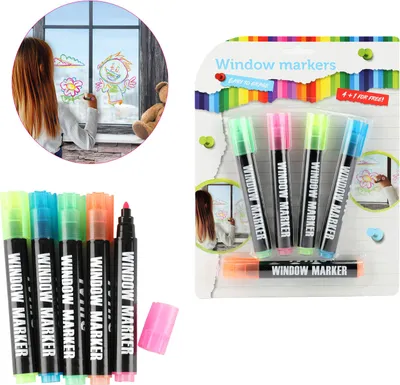 Produktbild von TOI-Toys Fensterstifte - abwaschbar - Fenstermarker Set - 5 Stück
