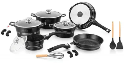 Image de Batterie de cuisine 17 pièces Noir Royalty Line RLES2014M-BLK