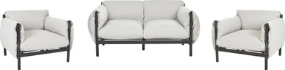 Zdjęcie produktu dla BELIANI Zestaw ogrodowy 2-osobowa sofa 2 fotele szare poduszki wodoodporne czarna aluminiowa metalowa rama