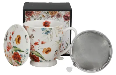 Produktbild von Duo | Teetasse mit Sieb - 510 ml - Porzellan mit Blumenmuster - Elegantes Design - Praktisches Zubehör