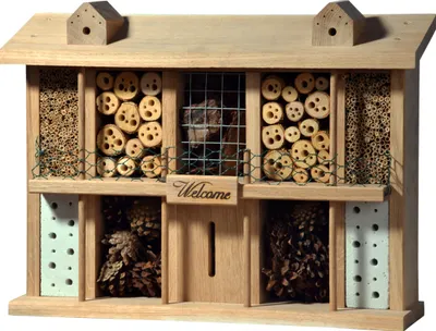 Produktbild von dobar Massives Insektenhotel "Landsitz Superior" mit 10 Zimmern für Wildbienen, 47 x 12,5 x 34 cm, Eiche