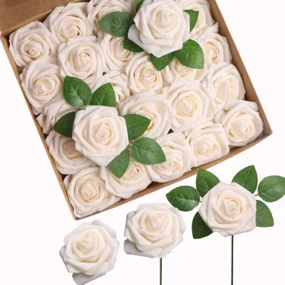Produktbild von 25 künstliche Rosen, künstliche Blumen mit Stielen, künstliche Schaumstoffrosen für DIY-Hochzeitssträuße, Tischdekorationen, Tischgestecke, Heim- und Partydekorationen