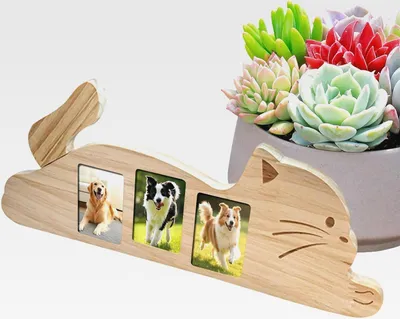 Produktbild von Generico Bilderrahmen für Katzen | aus Holz mit verstellbarer Höhe | Fotorahmen für Katzen mit 3 Bildern | für Beerdigungen Erinnerung Beileid Wohnzimmer Arbeitszimmer Schreibtisch