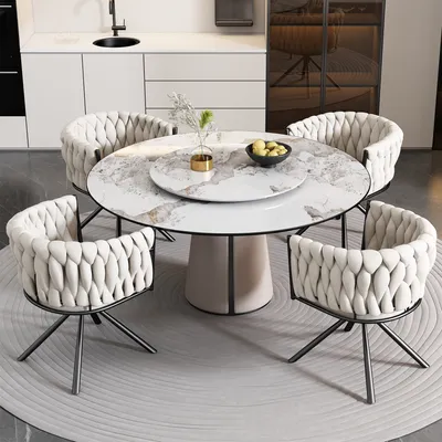 Immagine prodotto di MODFU - Sedia da pranzo imbottita (set da 4), girevole a 360°, sedia da soggiorno con braccioli e gambe in acciaio, sedia da cucina, sedia da trucco, in velluto, color beige