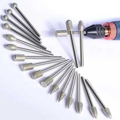 Obrázek produktu pro Sada 20 diamantových fréz pro rotační nástroje, průměr stopky 1/8 palce, určené pro gravírování, broušení skla, keramiky a kamene