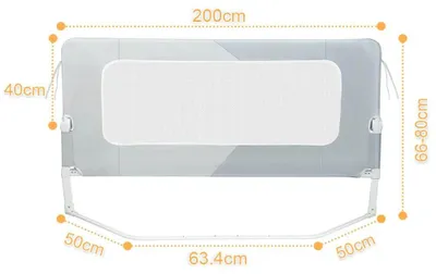 Produktbild von Bettgitter für Baby und Kind - Rausfallschutz 200 cm - Klappbar - Oxfordstoff - Für Familienbett und Kinderbett - Grau