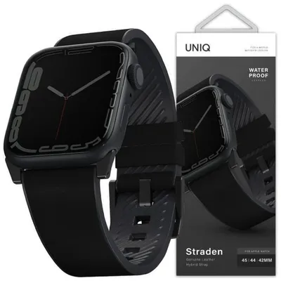 Produktbild von Uniq Straden Wasserdichtes Leder Hybrid Apple Watch Armband 45/44/42Mm - Mitternacht (Schwarz)