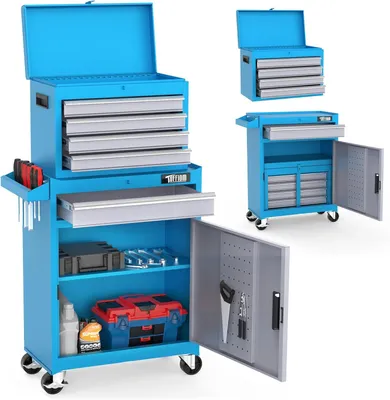 Immagine prodotto di Armadio per attrezzi in metallo FCH, armadio a rulli combinato con cassette per attrezzi portatili, carrello per officina mobile con 5 cassetti (blu)