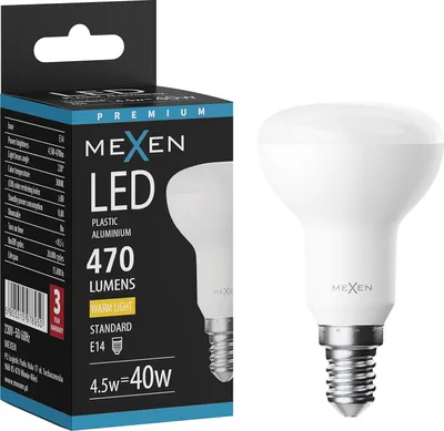 Zdjęcie produktu dla Mexen Nova żarówka LED E14, R50, 4,5W, Ciepła - 3000K, 470 lm - L103-E14-0530-01
