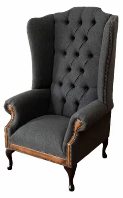 Produktbild von Chesterfield Sessel Grau Wohnzimmer Klassische Textil Ohrensessel Möbel