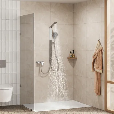 Immagine prodotto di HOROW RainFlexi S1 Set doccia Regendusche, sistema doccia con pannello cromato e grande soffione, sistema doccia pieghevole, set doccia con altezza regolabile, senza miscelatore