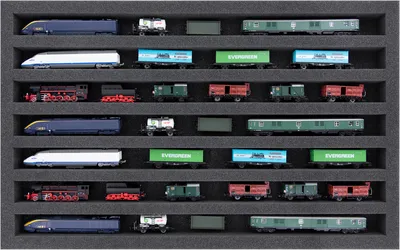 Produktbild von Schaumstoffeinlage für Modelleisenbahn Spur N, 7 Fächer, liegend