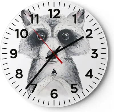 Produktbild von Wanduhr - Rund - Glasuhr - Waschbär Bild Kinder - 40x40cm - Schleichendes Uhrwerk - Lautlos - zum Aufhängen bereit - Dekoration Modern - Wanddekoration aus Glas - C4AR40x40-4607