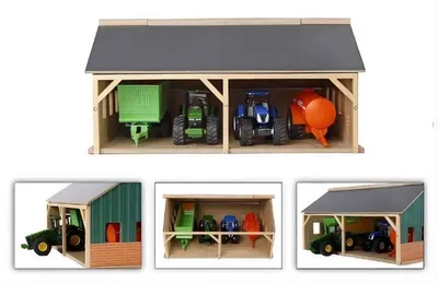 Immagine prodotto di KidsGlobe Scheune / Stall 1:50 aus Holz, für Traktoren + Anhänger, Dach klappbar