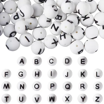 Silikon Buchstabenperlen 52 Stück, 15 mm, A-Z, für Schmuck DIY
