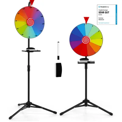 Produktbild von COSTWAY Glücksrad 16", Glücksrad zum Drehen, Drehrad Spielzeug mit Stiftehalter, Rad Spiele höhenverstellbar, Wortspiele φ40cm