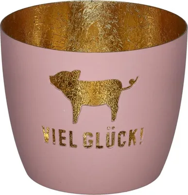 Produktbild von Gift Company Madras Windlicht M Viel Glück rosa/gold 8,5cm