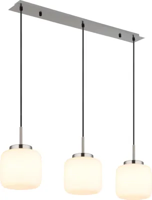 Produktbild von Globo Lighting Hängeleuchte Metall Nickel matt, Glas opal, Kabel Textil schwarz, Höhe kürzbar, LxBxH: 900x200x1300mm, exkl. 3x E27 LED 10W 230V