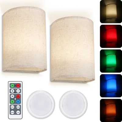 Produktbild von Neoglint RGBW Retro Wandleuchte Stoffschirm Wandleuchte Dimmbare Wandleuchten mit Fernbedienung fuer Schlafzimmer Wohnzimmer, 2 Packungen