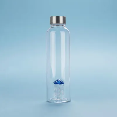Quallenflasche aus Borosilikatglas, 0,5 L, handgefertigt, blau