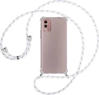 Produktbild von Handykette Backcover-Schutzhülle mit Band (Metall silberfarben) für Nokia C32 4G (6.5'') - weiß/grau