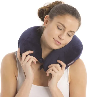 Immagine prodotto di Cuscino da viaggio per il collo con microsfere cuscino ergonomico di supporto per il collo - cuscino per il collo con rivestimento in pile - blu