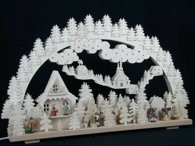 Produktbild von Schwibbogen mit Winterkinder vorm Haus und Beleuchtung BxHxT 70x43x10cm NEU
