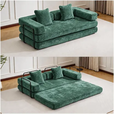 Produktbild von PixelPilot 2-in-1 Schlafsofa, Chenille-Sofa Klappbares, modulares Sofa,Keine Montage erforderlich,Weiches und strapazierfähiges Gäste-Schlafsofa