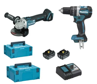 Produktbild von Makita DLX2210TJ1, Cordless angle grinder, Kabelloser Schlagbohrschrauber, Schwarz, Blau, 30 Nm, 2000 RPM, 30000 BPM, 1,5 mm