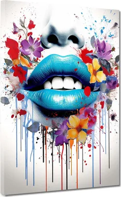 Produktbild von Lippen Abstract Flower Leinwandbild Wandbild Kunstdruck XL Deko: 60x80x2cm