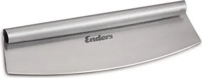 A stainless steel pizza cutter with a curved blade and a cylindrical handle, branded with 'Enders'.