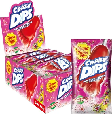 Image de Chupa Chups Crazy Dips Sucettes à la fraise 24 x 14 g