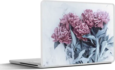 Produktbild von MuchoWow® Laptop Aufkleber Sticker Cover Rosa Pfingstrosen auf Marmor 36.5x27.5 cm - Laptop-Sticker