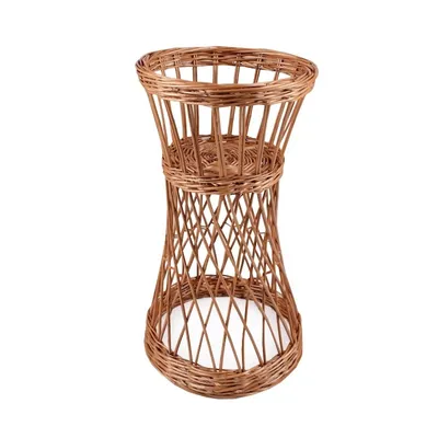 A woven basket plant stand.