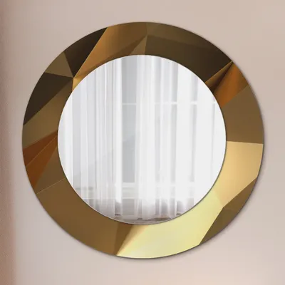 Produktbild von Spiegel Rund mit Aufdruck - Wandspiegel Design Wandmontage – Badspiegel - Gold Abstrakt - Rund: Ø50cm