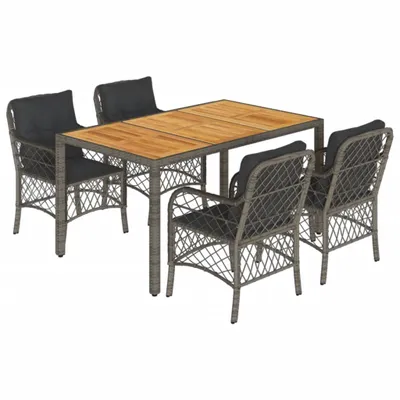Obrázok produktu pre vidaXL 5-dielna záhradná jedálenská súprava s vankúšmi Grey Poly Rattan