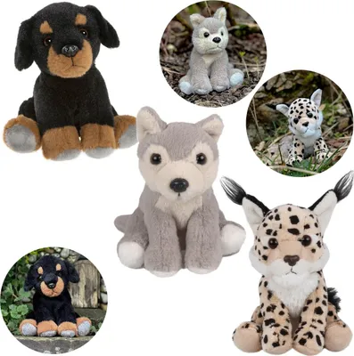 Obrázek produktu pro Charlie Bears Sada tří maskotů ze série Cuddle Cubs: pes, vlk, rys - plyšáci ideální pro děti, 13 cm