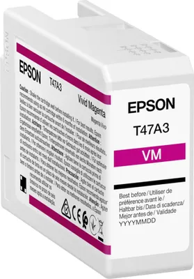 Obrázek produktu pro Epson Singlepack Vivid Magenta T47A3 UltraChrome Pro 10 ink 50ml, Purpurová, Inkoust na pigmentové bázi, 50 ml, 1 kusů