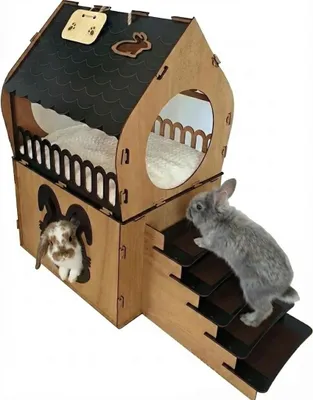 Produktbild von Jungengel Hasenhaus Kaninchen Meerschweinchen XL 2 Etagen Indoor Treppe anthrazit-braun