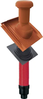 An exploded view of a ventilation system component for a roof.
