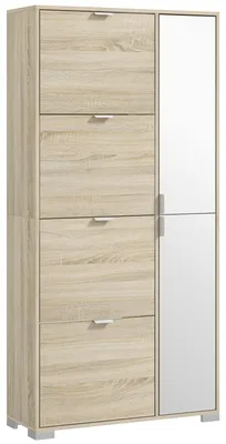 Immagine prodotto di HOMCOM Scarpiera con Specchio per 16 Paia di Scarpe, 4 Cassetti a Ribalta e 2 Armadietti, 82x30x168cm, Rovere