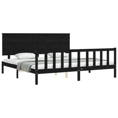 Produktbild von vidaXL Massivholzbett mit Kopfteil Schwarz 200x200 cm