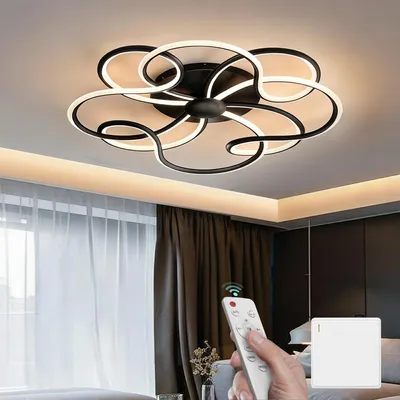 Produktbild von Mai & Mai LED Deckenleuchte Deckenlampe mit Fernbedienung 64cm, Stufenlos dimmbar 3000-6400K, Zimmerlampe 112W Schwarz Alivetta25036