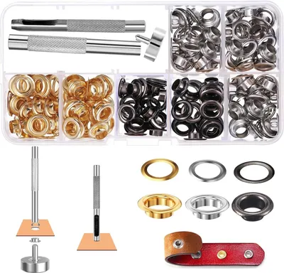 Imagen del producto de Juego de ojales y botones de 6 mm, que incluye los componentes necesarios, ideal para proyectos creativos