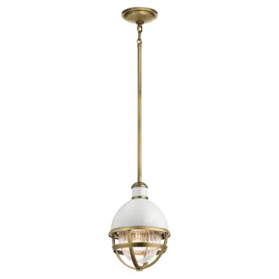 Produktbild von Elstead Tollis Hängeleuchte E27 32cm Naturmessing und weiß Klar gerippt