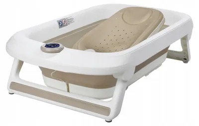 Obrázek produktu pro Primabobo LUX skládací dětská vanička 85 cm s LCD teploměrem a lehátkem, béžová
