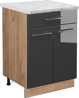 Produktbild von Küchenunterschrank Vicco Fame-Line Anthrazit Hochglanz 60 cm mit Schublade, AP Marmor, Model 46356